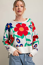 Off White Floral Pattern Knit Top