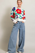 Off White Floral Pattern Knit Top