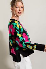 Black Floral Pattern Knit Top