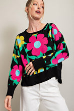 Black Floral Pattern Knit Top