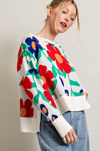 Off White Floral Pattern Knit Top