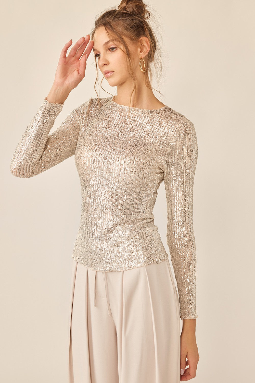 silver sequin long sleeve top