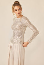 Beige/Silver Sequin Long Sleeve Top