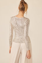 Beige/Silver Sequin Long Sleeve Top