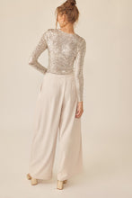 Beige/Silver Sequin Long Sleeve Top