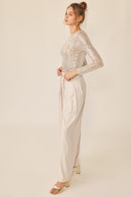 Beige/Silver Sequin Long Sleeve Top
