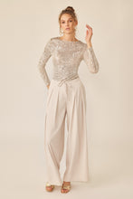 Beige/Silver Sequin Long Sleeve Top