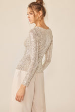 Beige/Silver Sequin Long Sleeve Top
