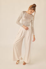 Beige/Silver Sequin Long Sleeve Top