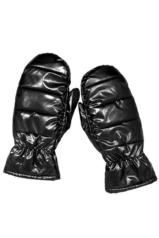 Black Shiny Padded Puffer Mittens