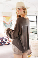 Brown Two Tone Rib V-Neck Top