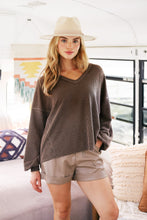 Brown Two Tone Rib V-Neck Top