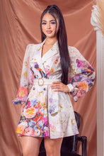 White Multi Flower Print Blazer Mini Dress