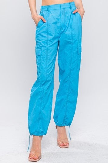 Blue Parachute Cargo Pants w/Adjustable Toggles