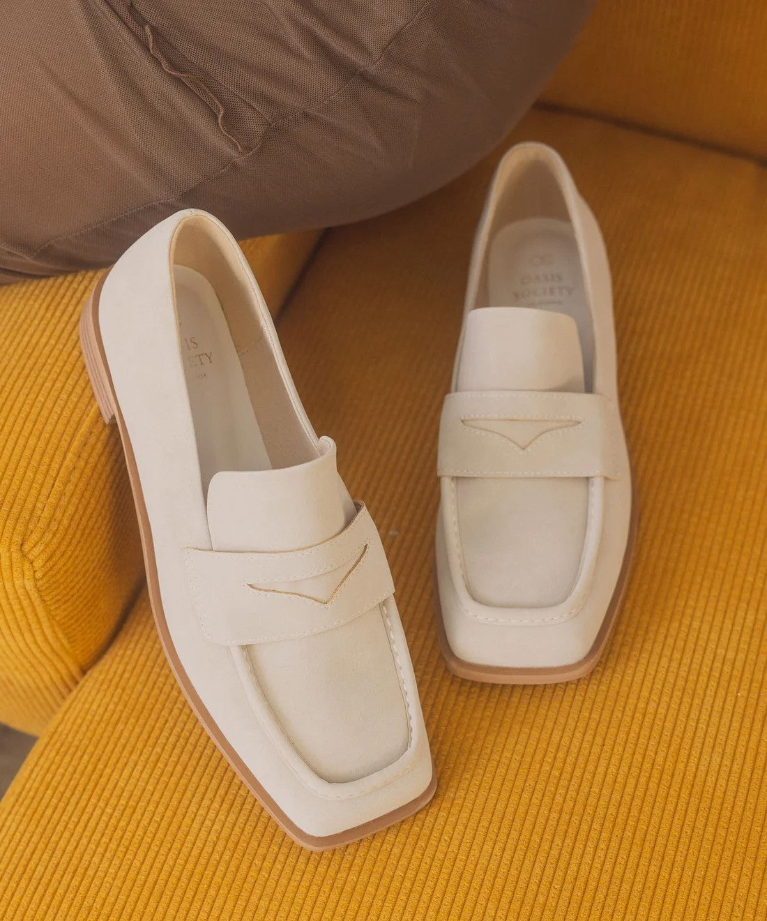 White Womens Square Toe Slip On Heeled Loafer Aquarius Brand
