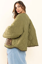 Olive Contrast Wave Textured Jacket