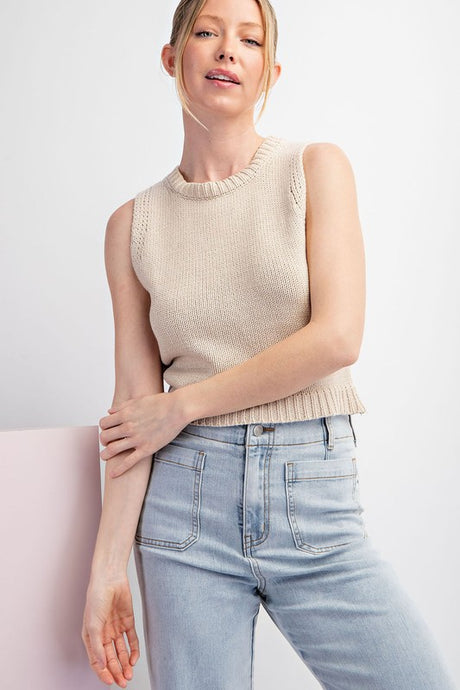 Sand Cropped Knit Tank Top