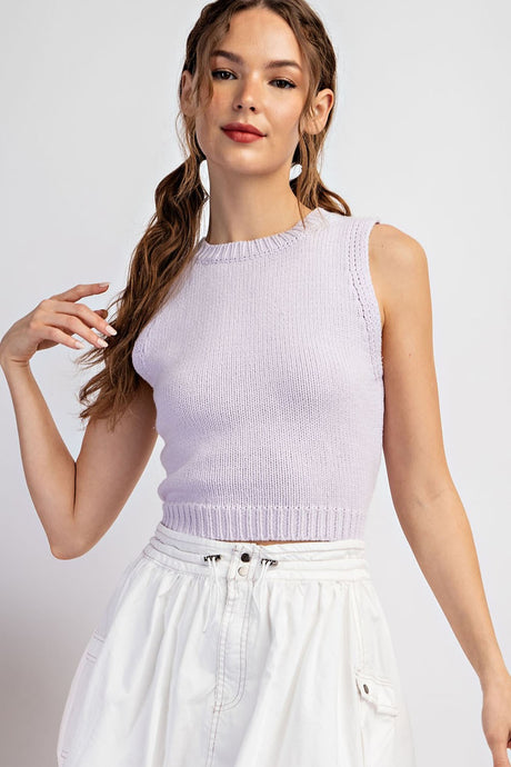 Lilac Cropped Knit Tank Top