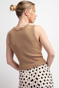 Latte Cropped Knit Tank Top