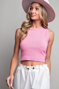Bubble Pink Cropped Knit Tank Top
