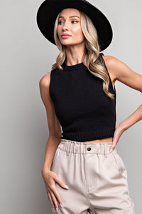 Black Cropped Knit Tank Top