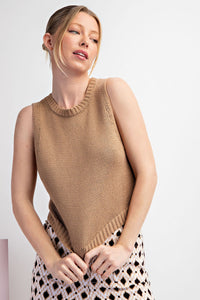 Latte Cropped Knit Tank Top