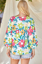 Blue/Fuchsia Floral Blouse Top