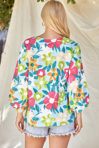 Blue/Fuchsia Floral Blouse Top