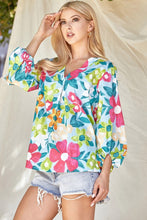 Blue/Fuchsia Floral Blouse Top