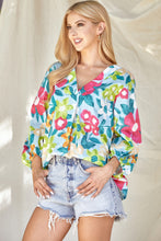 Blue/Fuchsia Floral Blouse Top