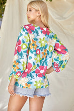 Blue/Fuchsia Floral Blouse Top