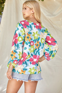 Blue/Fuchsia Floral Blouse Top