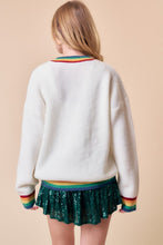 White Merry & Bright Sparkle Letter Rainbow Rib Sweater