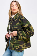 Olive Camouflage Soft Fabric Oversized Cargo Jacket
