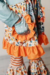 Multi Kids Teal & Squash Floral Pocket Bell Bottom Set