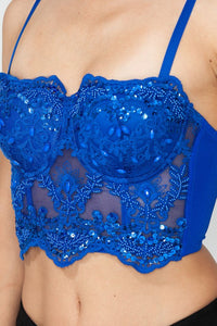 Royal Blue Sequin Mesh With Adjustable Straps
