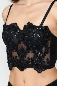 Black Sequin Mesh With Adjustable Straps