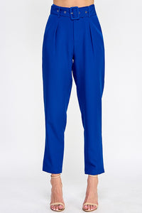 Blue High Waist Pants With Belt Detail