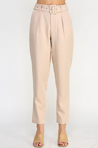 Ivory High Waist Pants With Belt Detail
