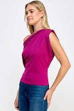 Fuchsia Asymmetrical Sleeve Top With Ruching Detail