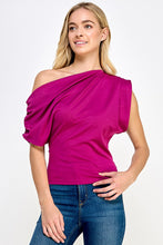 Fuchsia Asymmetrical Sleeve Top With Ruching Detail