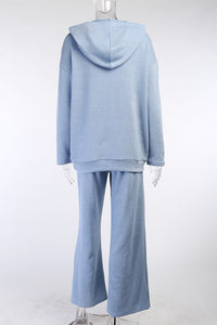 Baby Blue Loungewear Knitted Hoodie And Pants 2pc Set