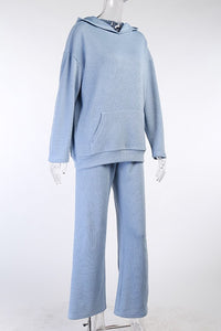 Baby Blue Loungewear Knitted Hoodie And Pants 2pc Set