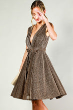 Bronze V-Neck Sleeveless Tie Waist Metalic Mini Dress