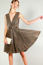 Bronze V-Neck Sleeveless Tie Waist Metalic Mini Dress