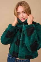Green Flannel Sherpa Zip Up Jacket