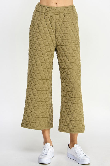 Olive Quilted Cropped Wide Pants