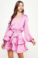 Lilac Pink Tiered Satin Mini Dress