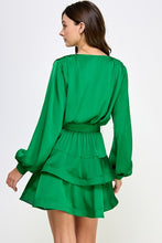 Emerald Tiered Satin Mini Dress