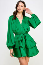 Emerald Tiered Satin Mini Dress